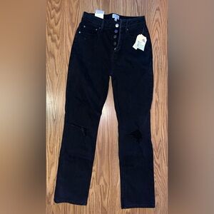 Wonderly Black Cropped Straight Destructed Jeans